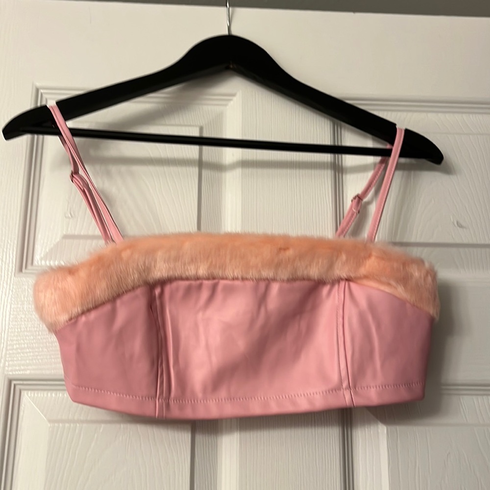 Iheartraves pink faux fur crop top